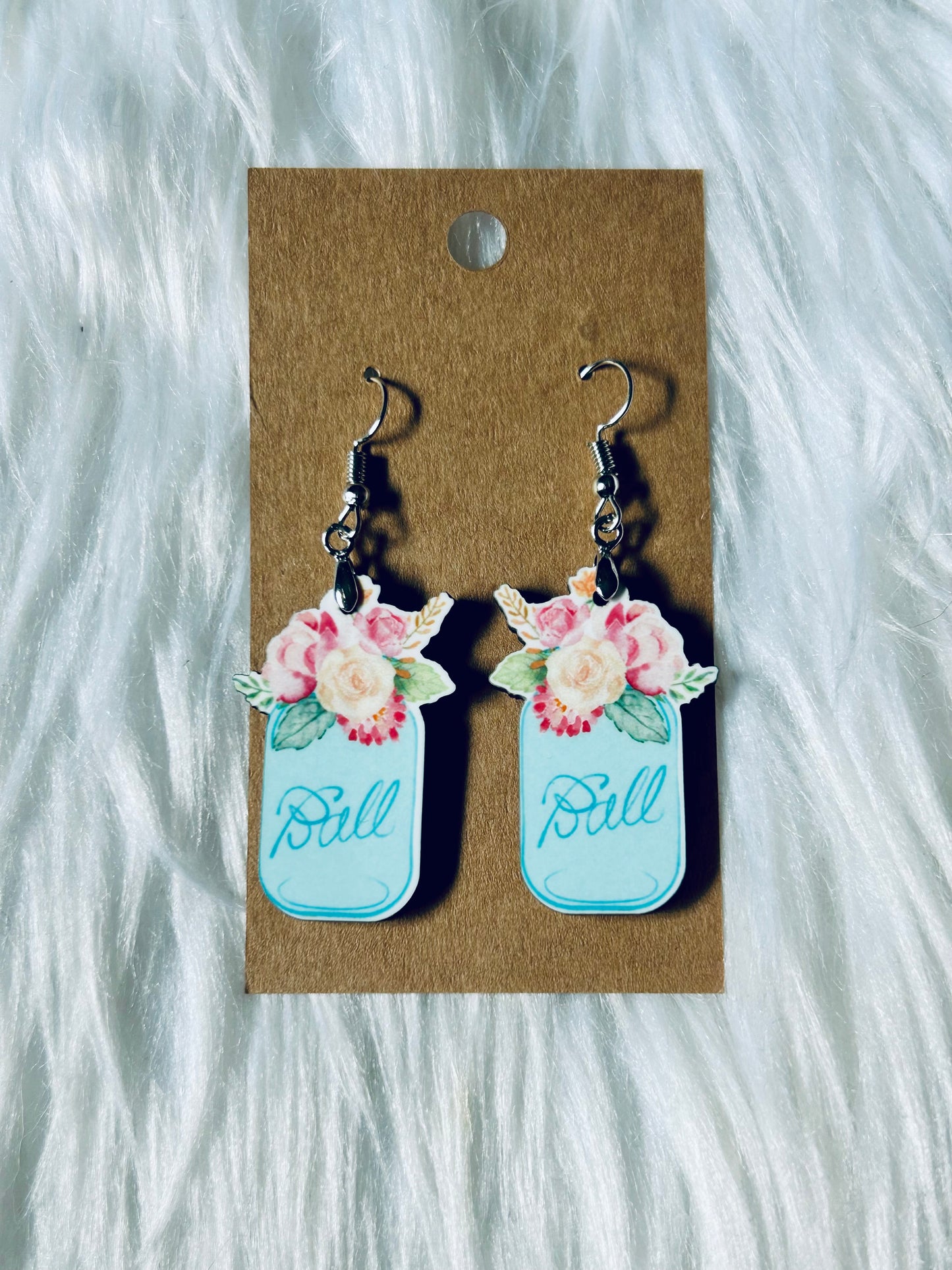 Floral Mason Jar Earrings 1.5"