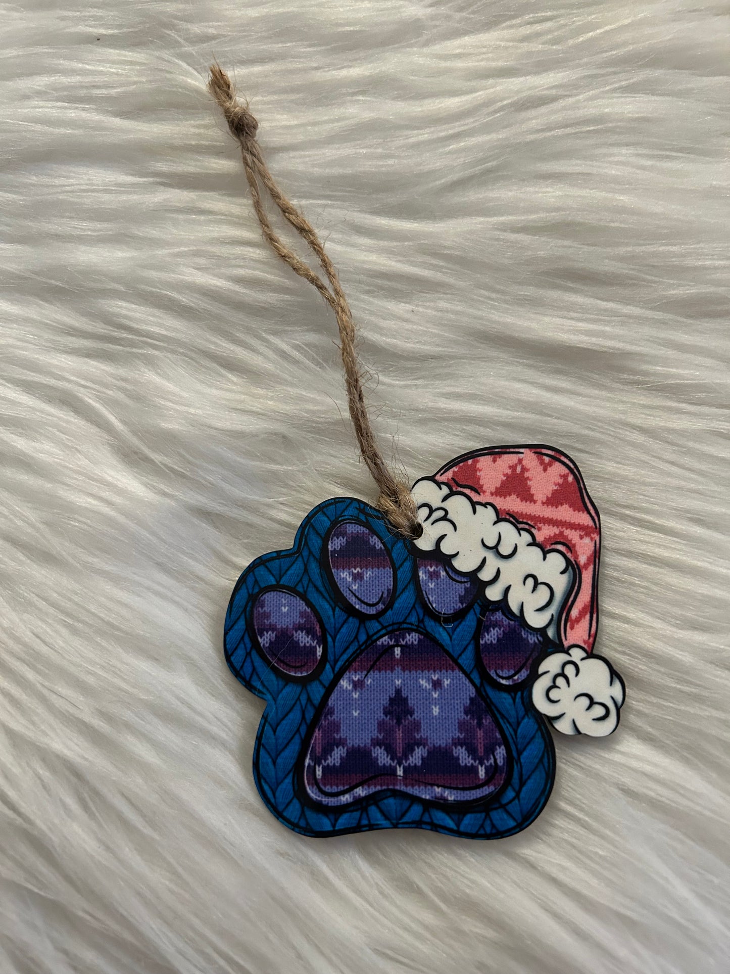 Purple Blue Knit (SHP08) - Santa Hat Paw Shape Ornament
