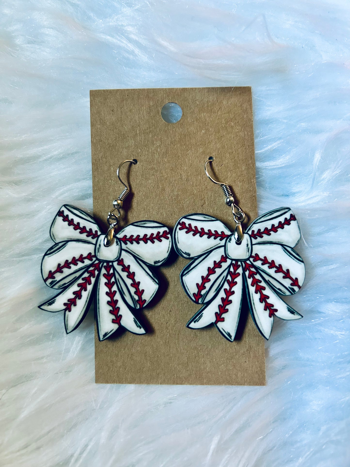 Baseball Bow Matte Earrings 1.5"