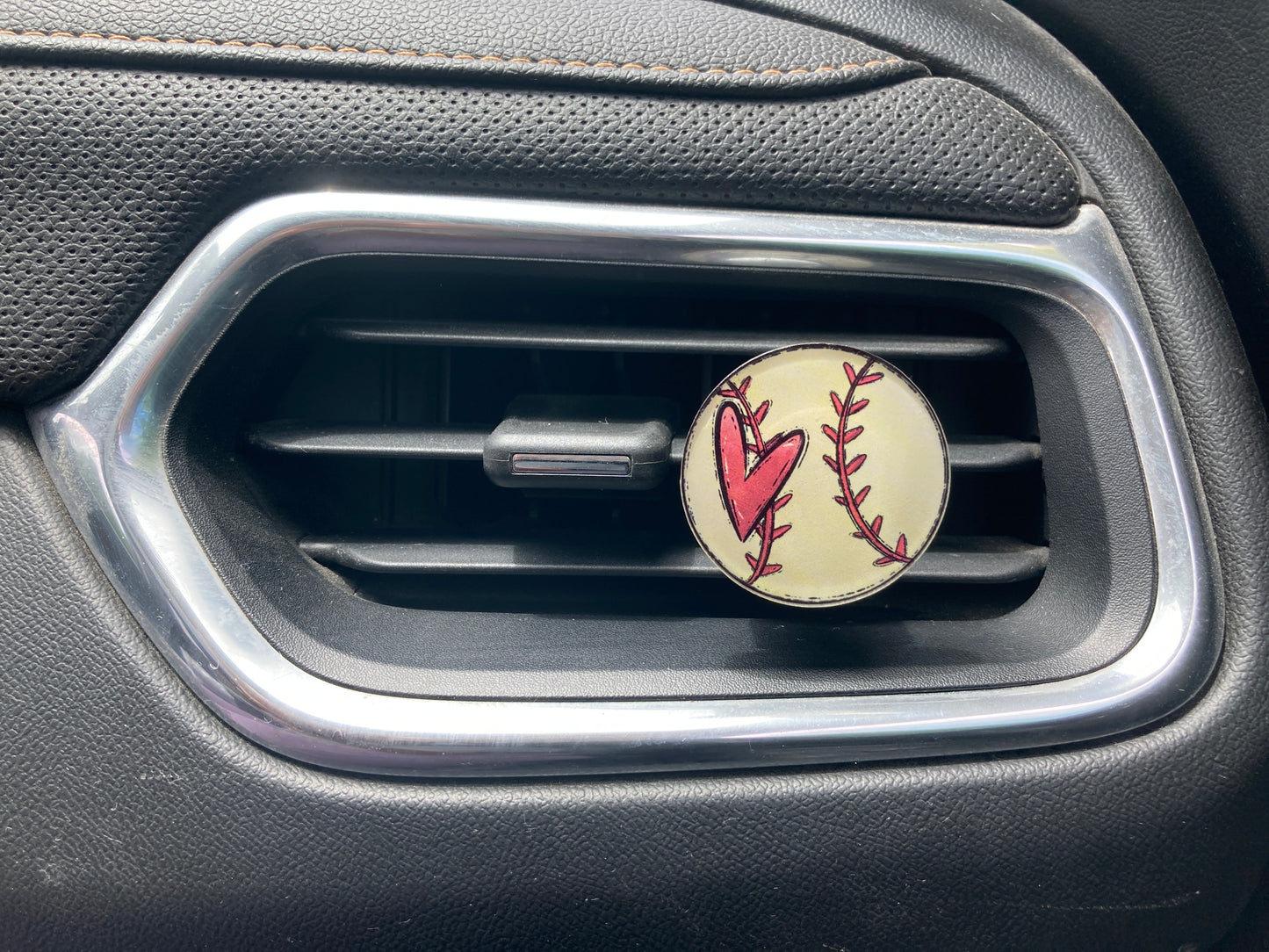 Softball Heart (R131) Round Acrylic 1.5" Vent Clip