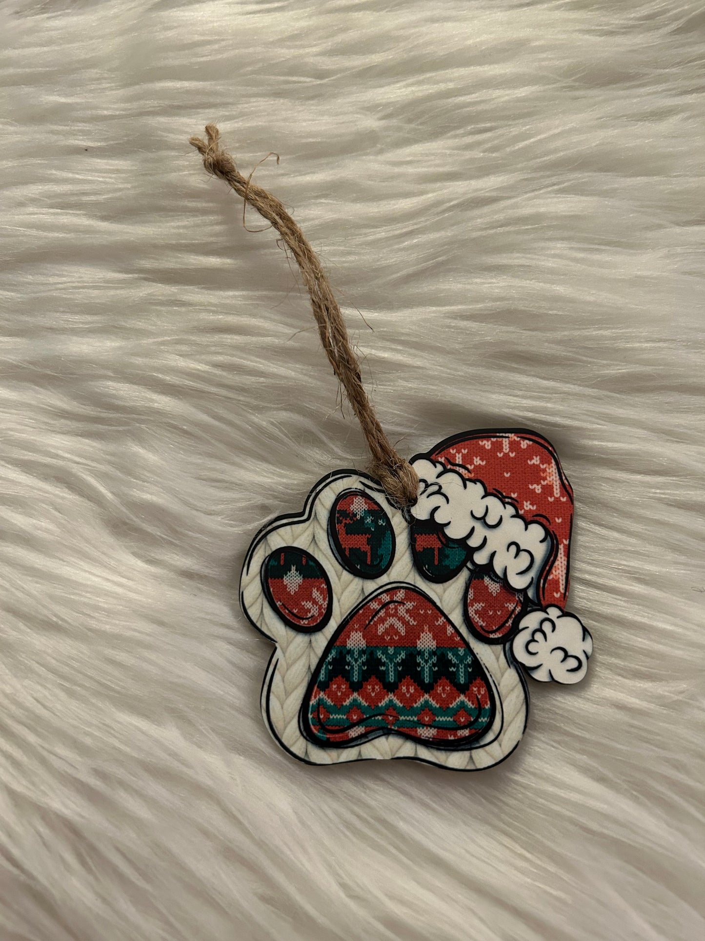 Red Green Knit (SHP09) - Santa Hat Paw Shape Ornament