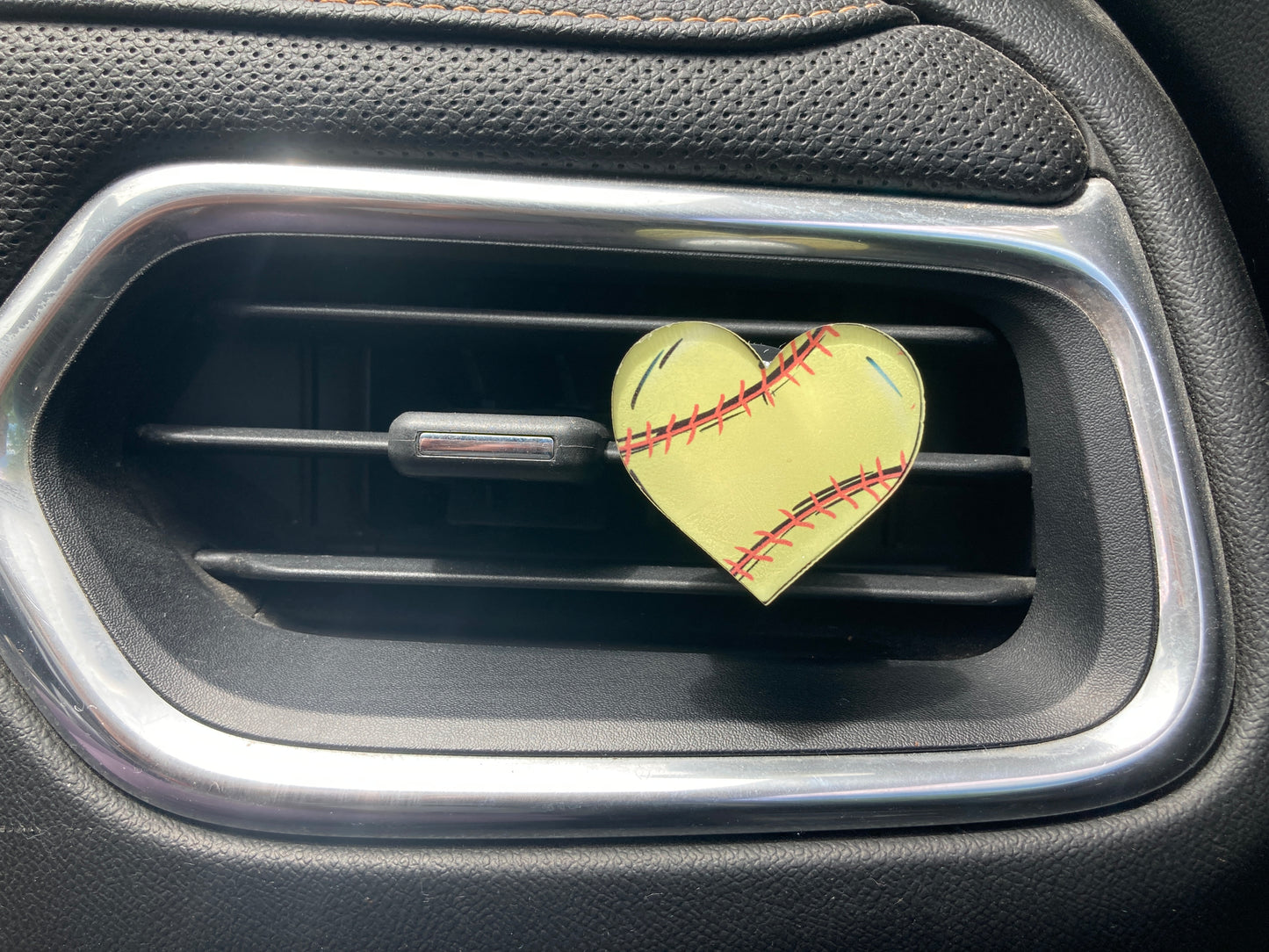 Softball (HE05) Heart Acrylic 1.5" Vent Clip