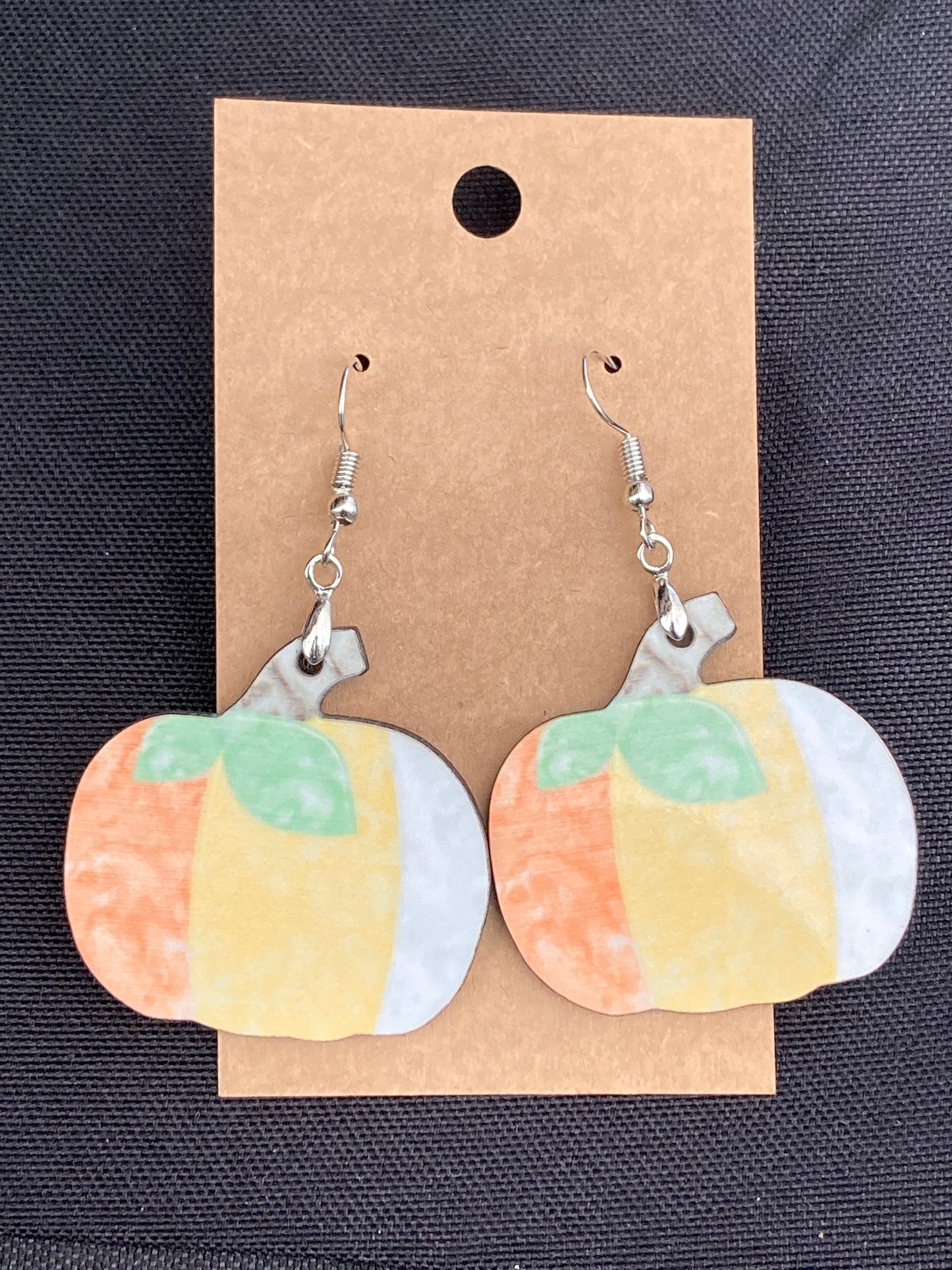 Orange, Yellow, White (PU17) - Pumpkin Earrings 1.5"