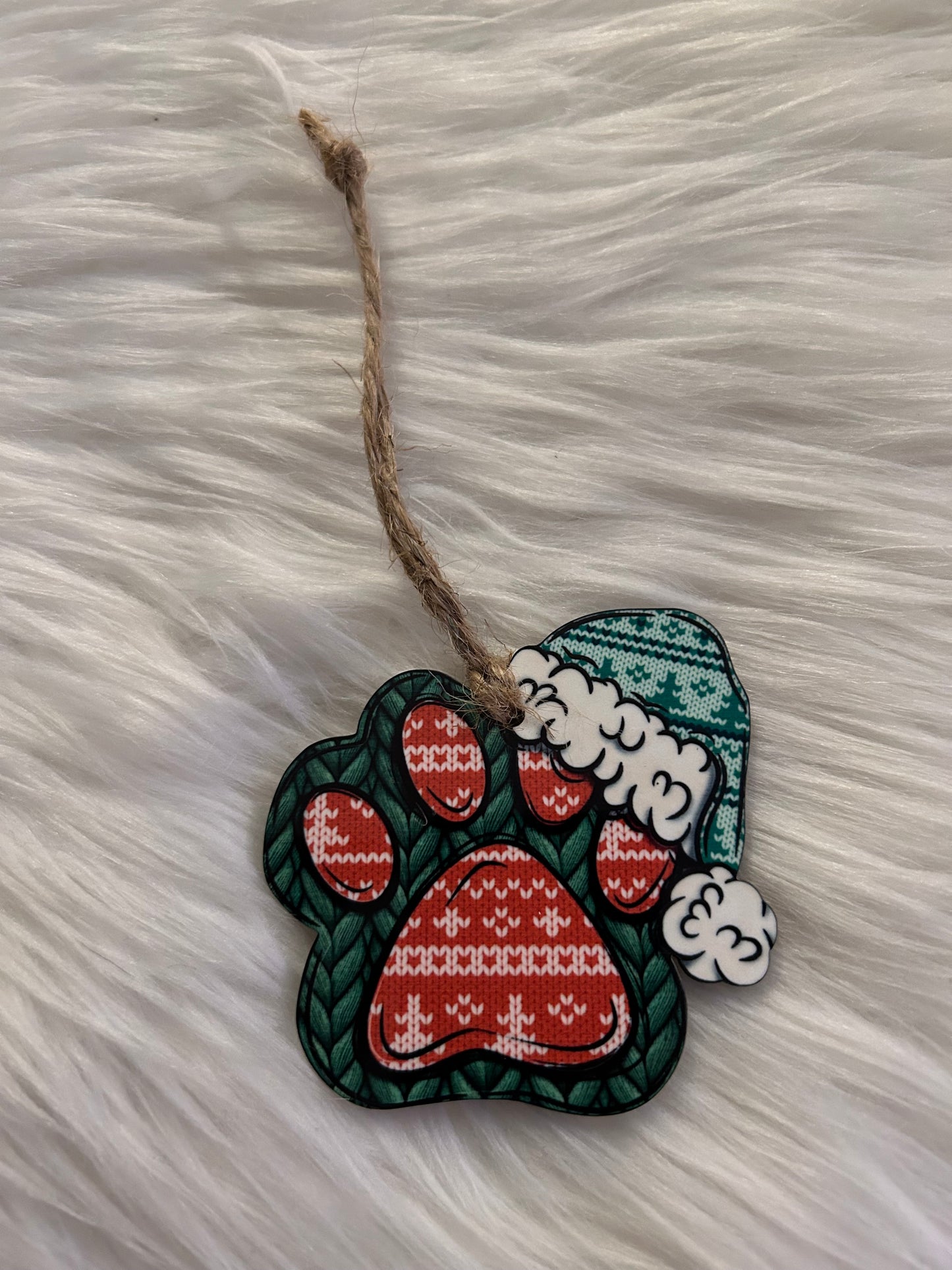 Red Knit (SHP07) - Santa Hat Paw Shape Ornament