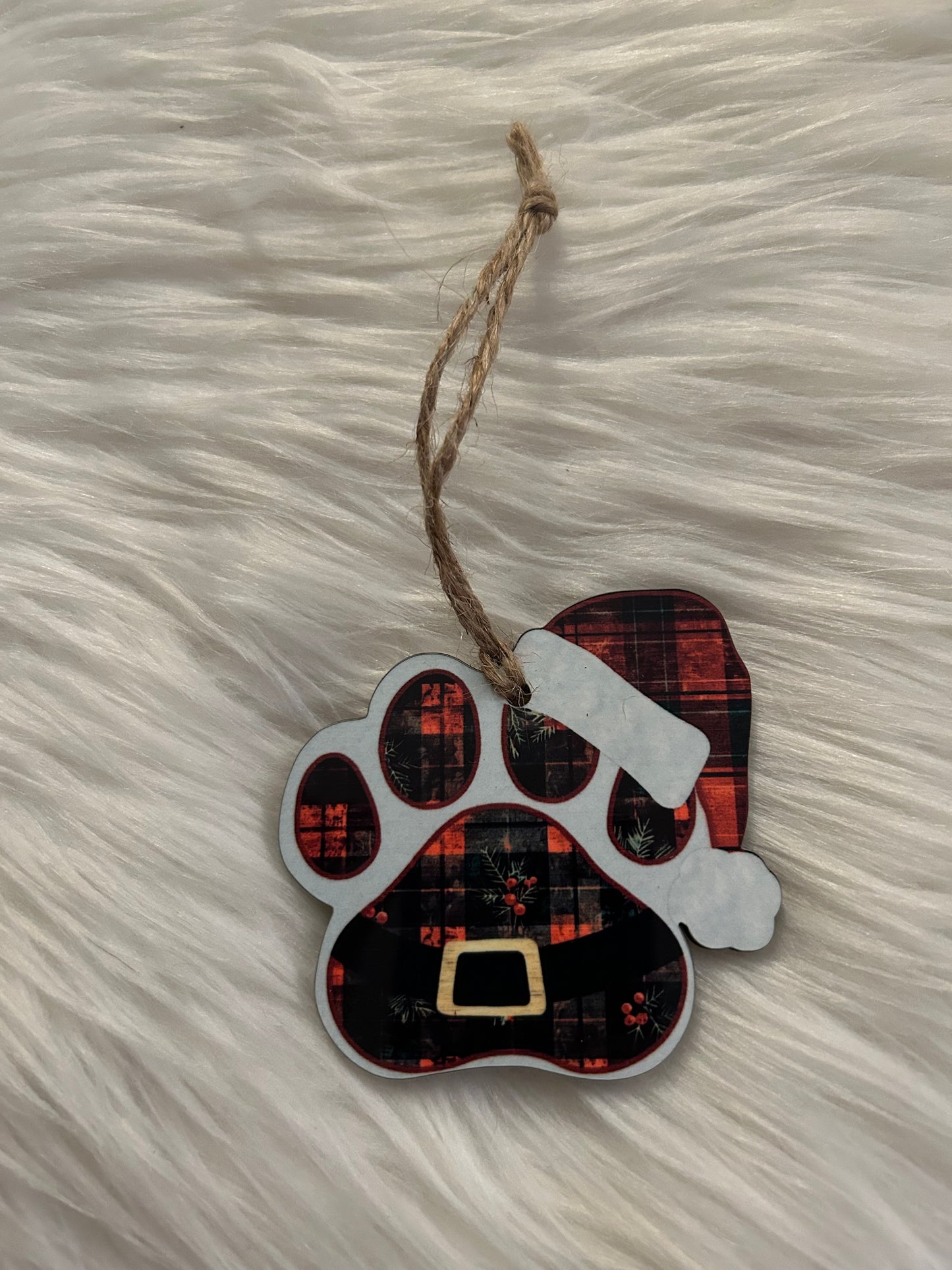 Red Plaid (SHP06) - Santa Hat Paw Shape Ornament