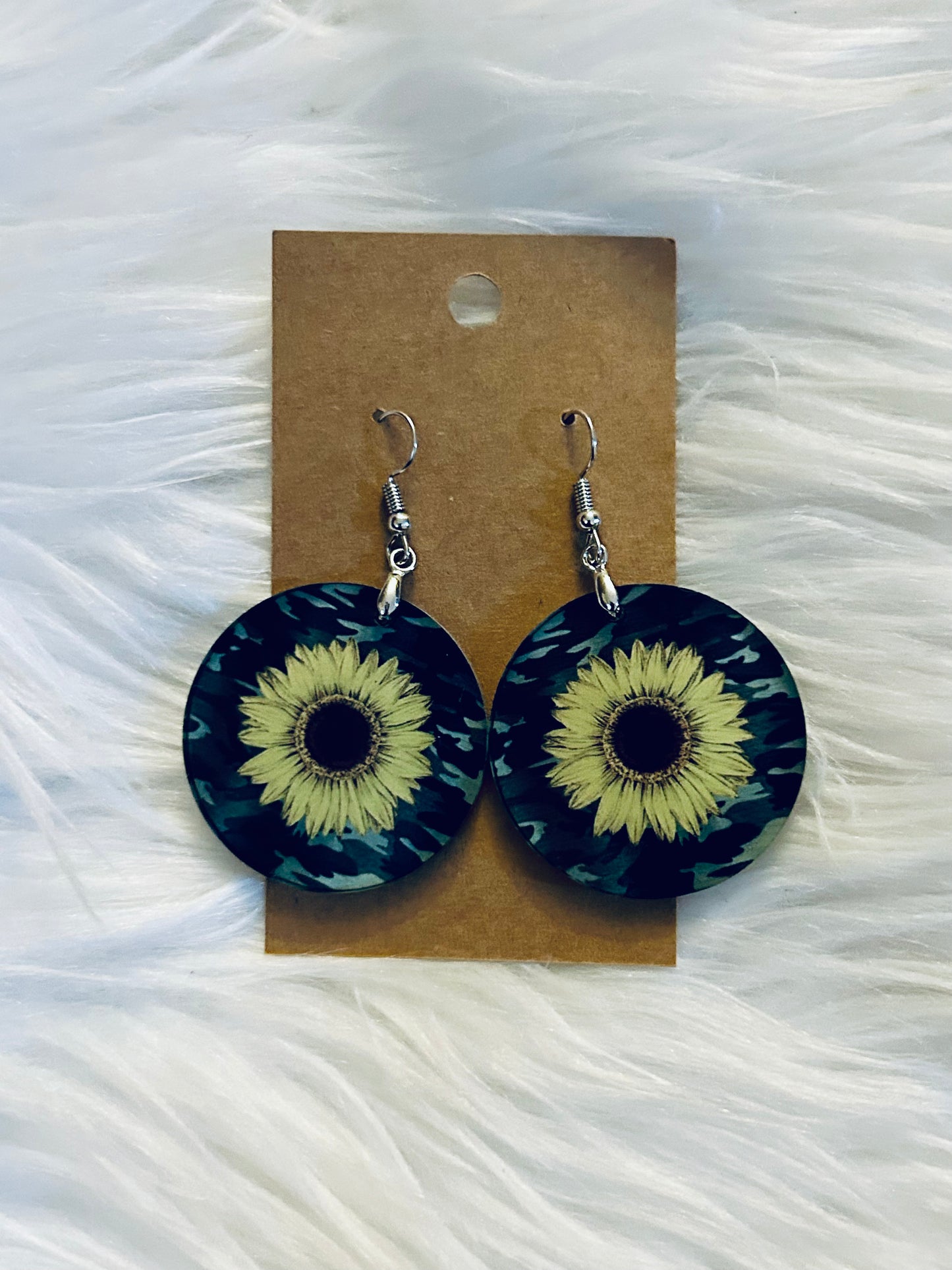 Sunflower Camo Background - Round Acrylic Earrings 1.5" - R108