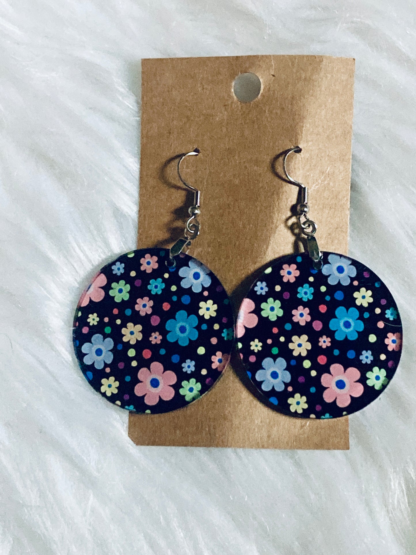 Multi Flowers - Round Acrylic Earrings 1.5" - R125