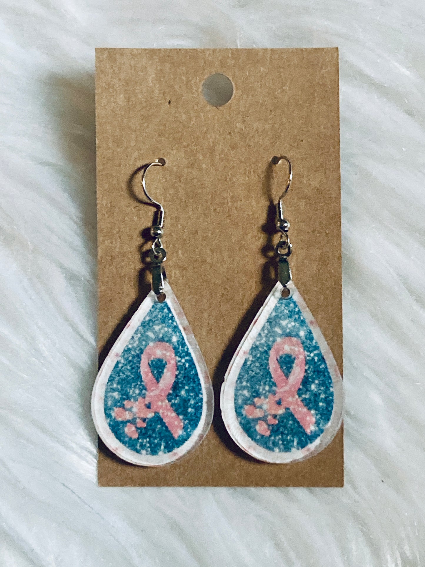 Breast Cancer Ribbon (TD43) Tear Drop Acrylic Earrings