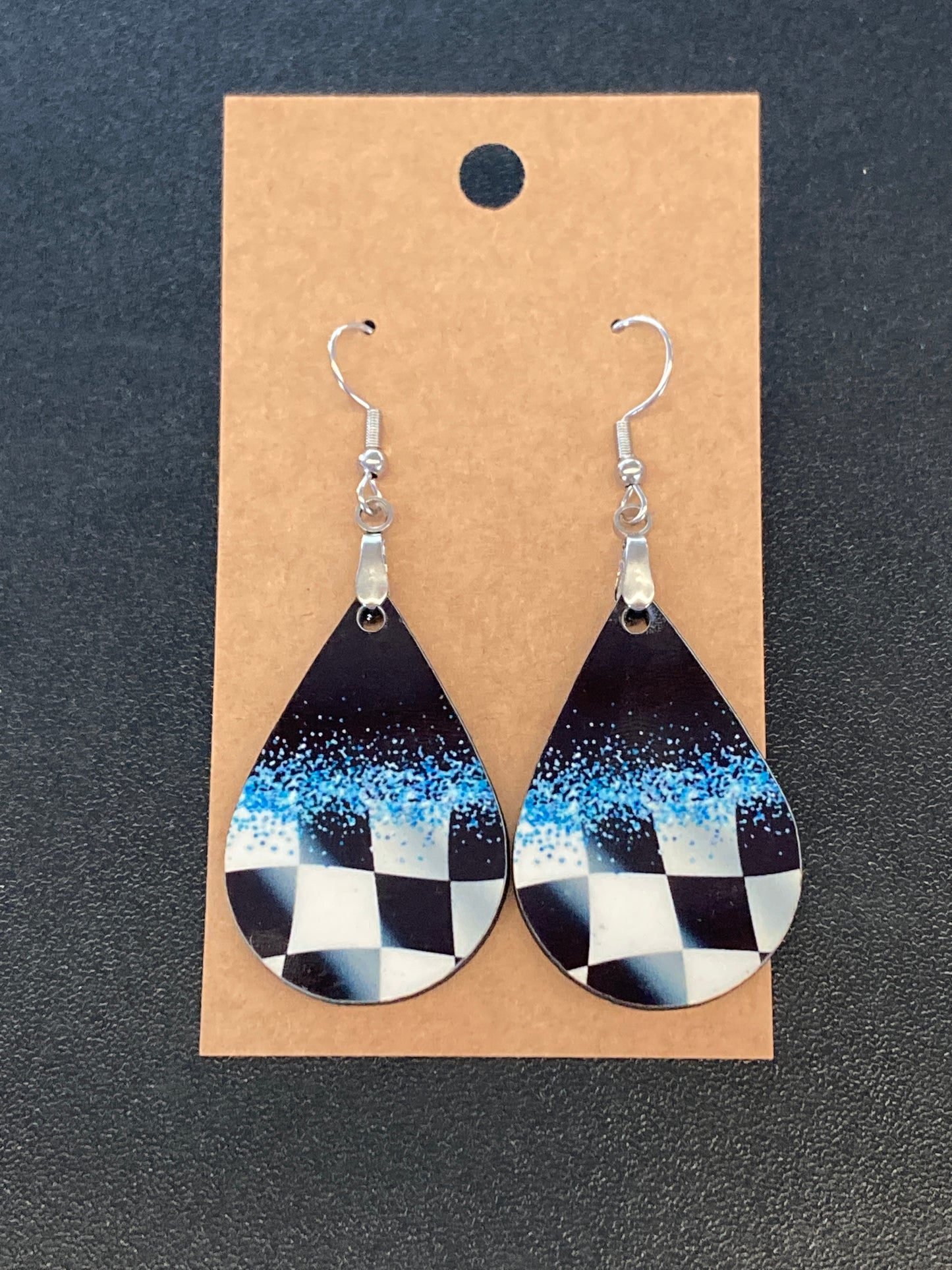 Checkered and Black - Tear Drop Earrings