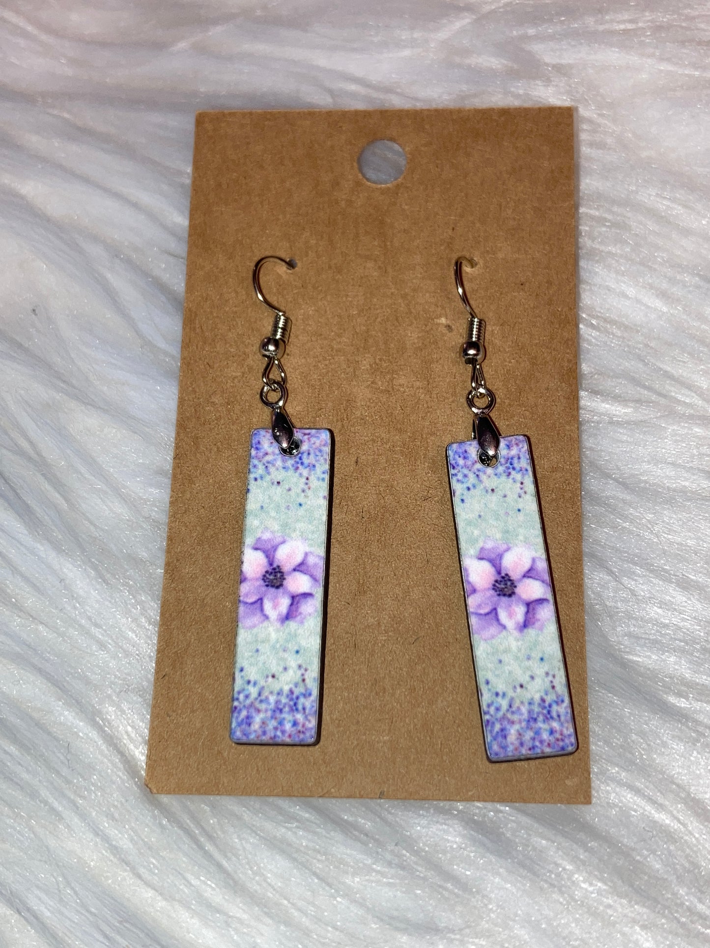 Purple Flower (BE47) - Bar Shape Earrings - 1.5"