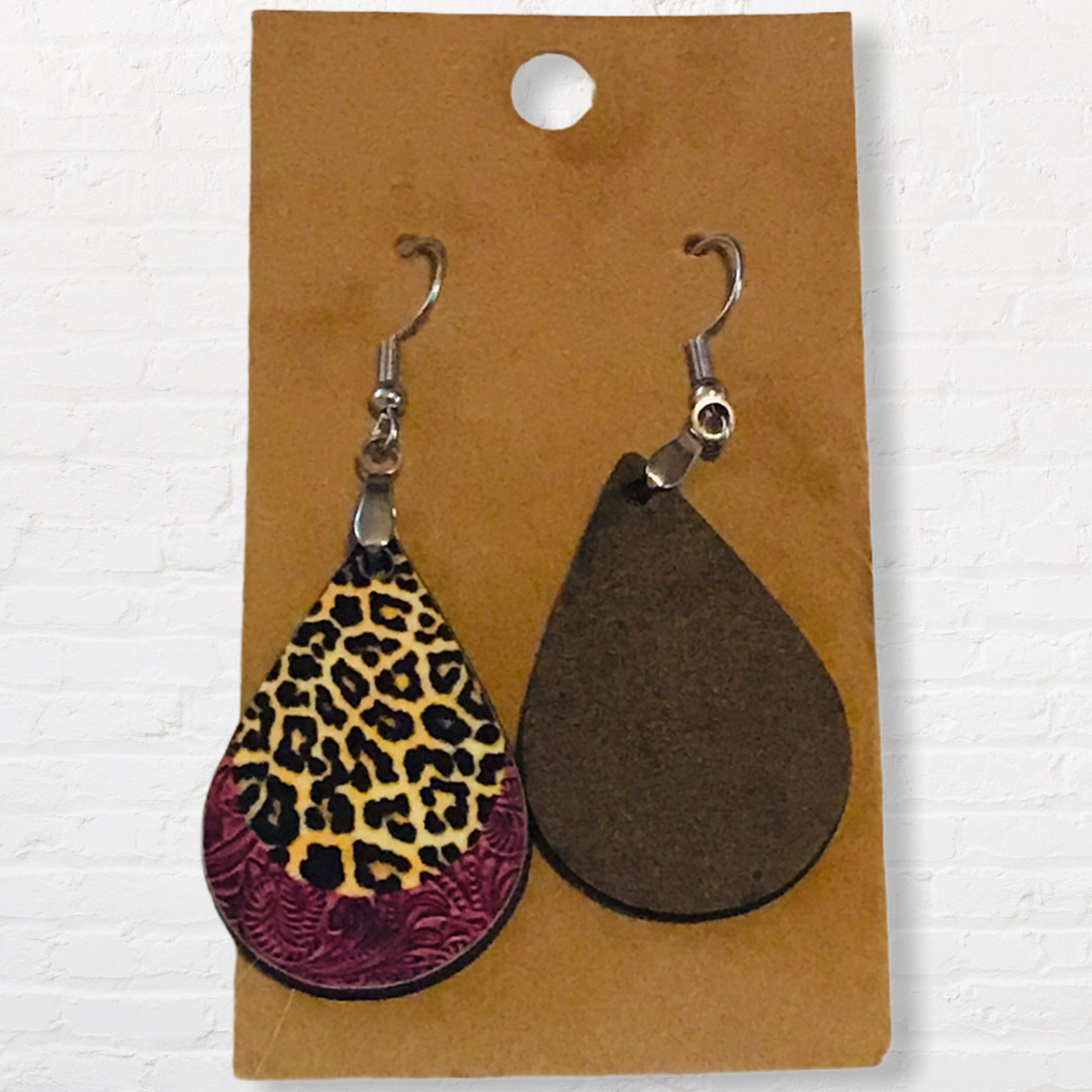Print and Maroon Tear Drop Earrings