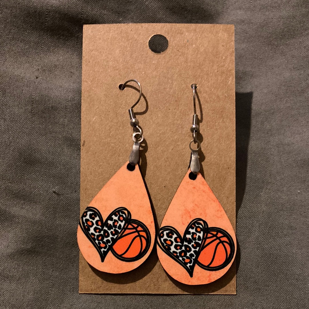 Heart Basketball - Tear Drop Earrings