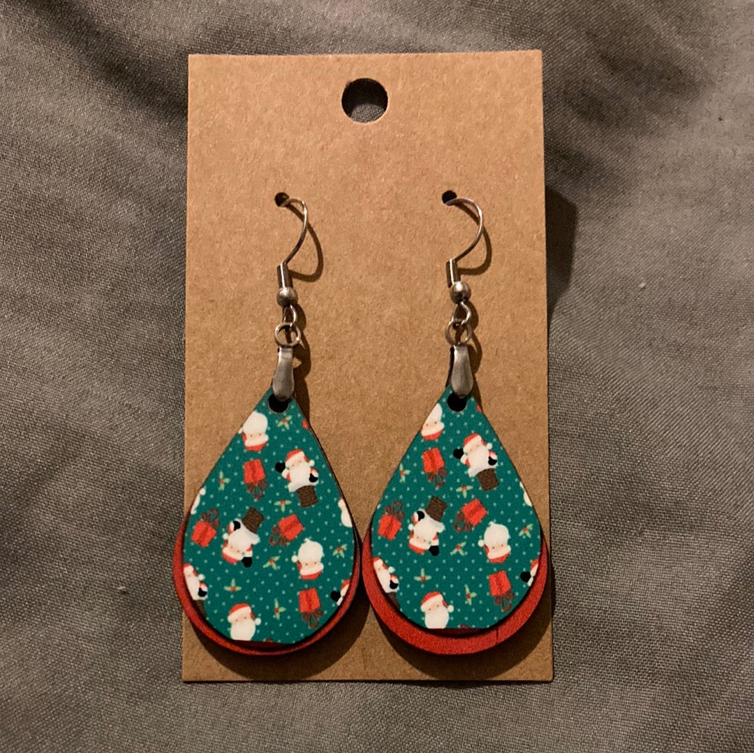 Santa Present 2 Tier Looking- Tear Drop Earrings