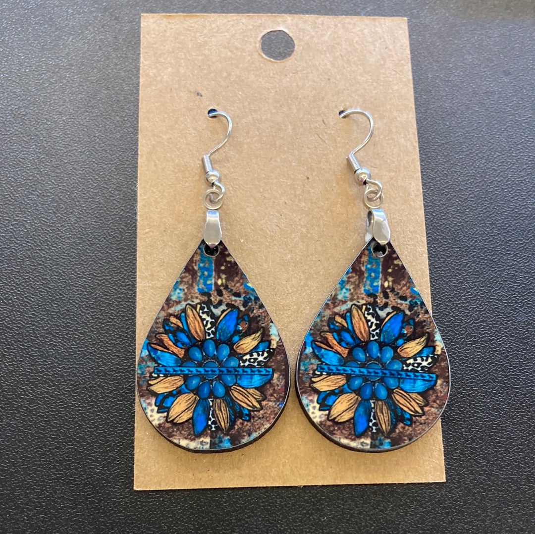 Western Sunflower Tear Drop Earrings