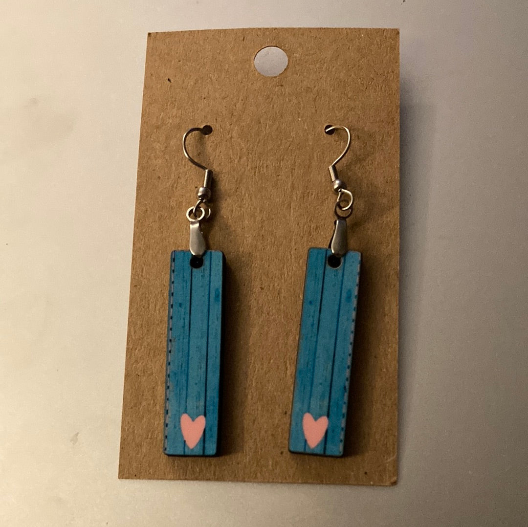 Valentine Turquoise Wood(BE44) - Bar Shape Earrings - 1.5"