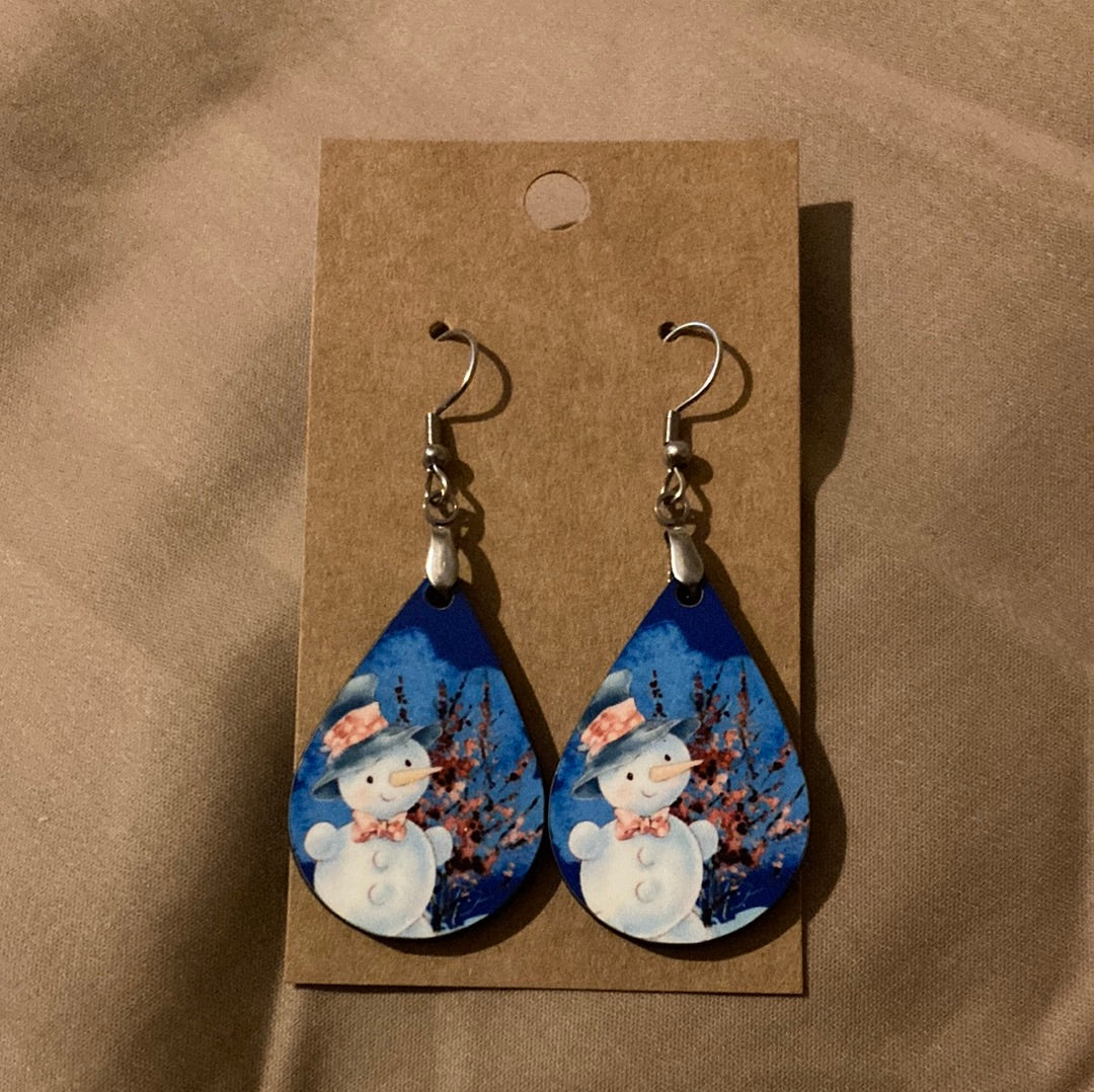 Snowman Bow tie- Tear Drop Earrings