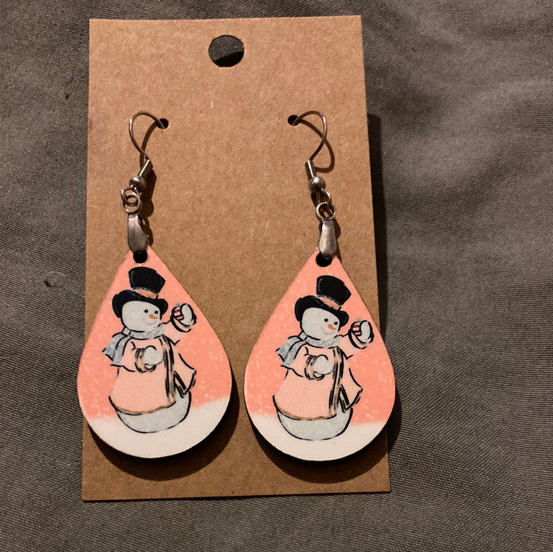 Pink Snowman - Tear Drop Earrings