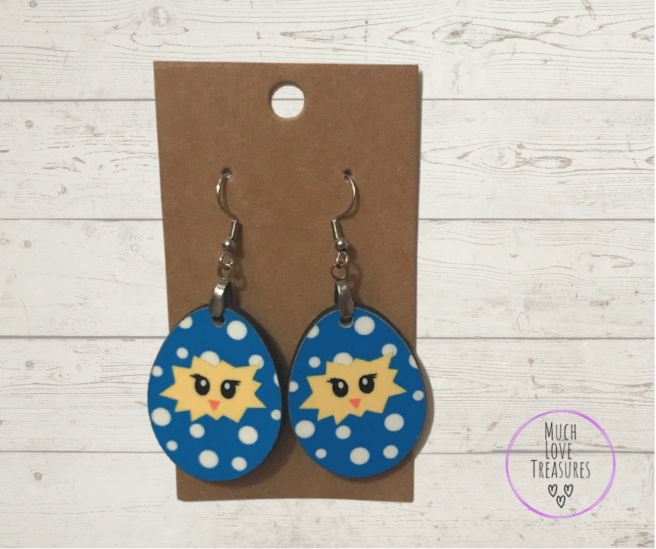 Blue Egg Shape Earrings with Chick (E01)