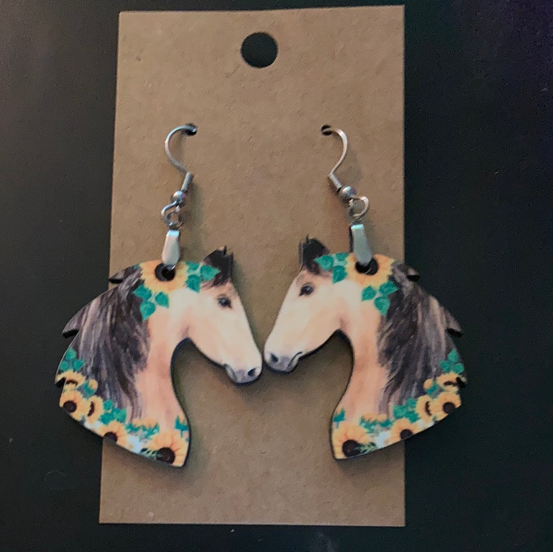 Brown with Sunflowers (HH02) - Horse Earrings