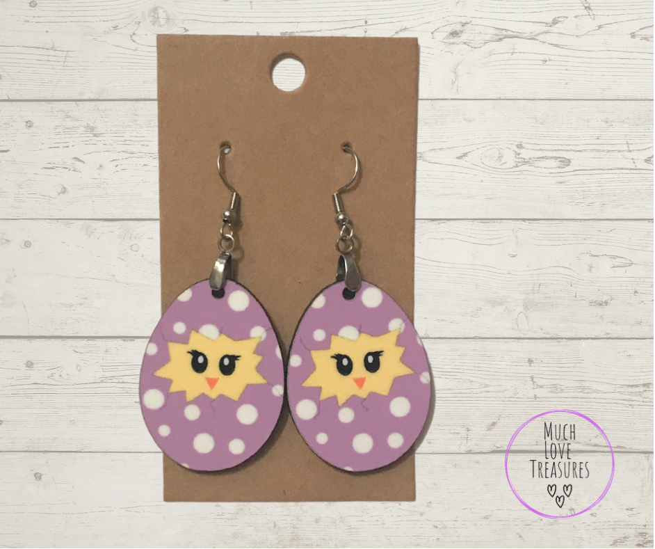 Purple Pastel Egg Shape Earrings with Chick (E04)