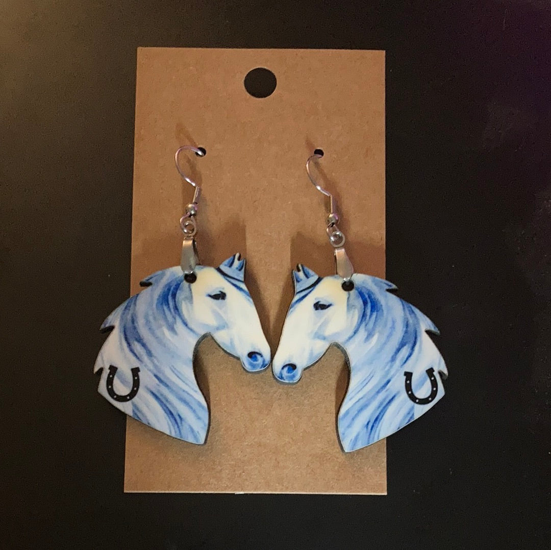White with Horseshoe (HH05) - Horse Earrings