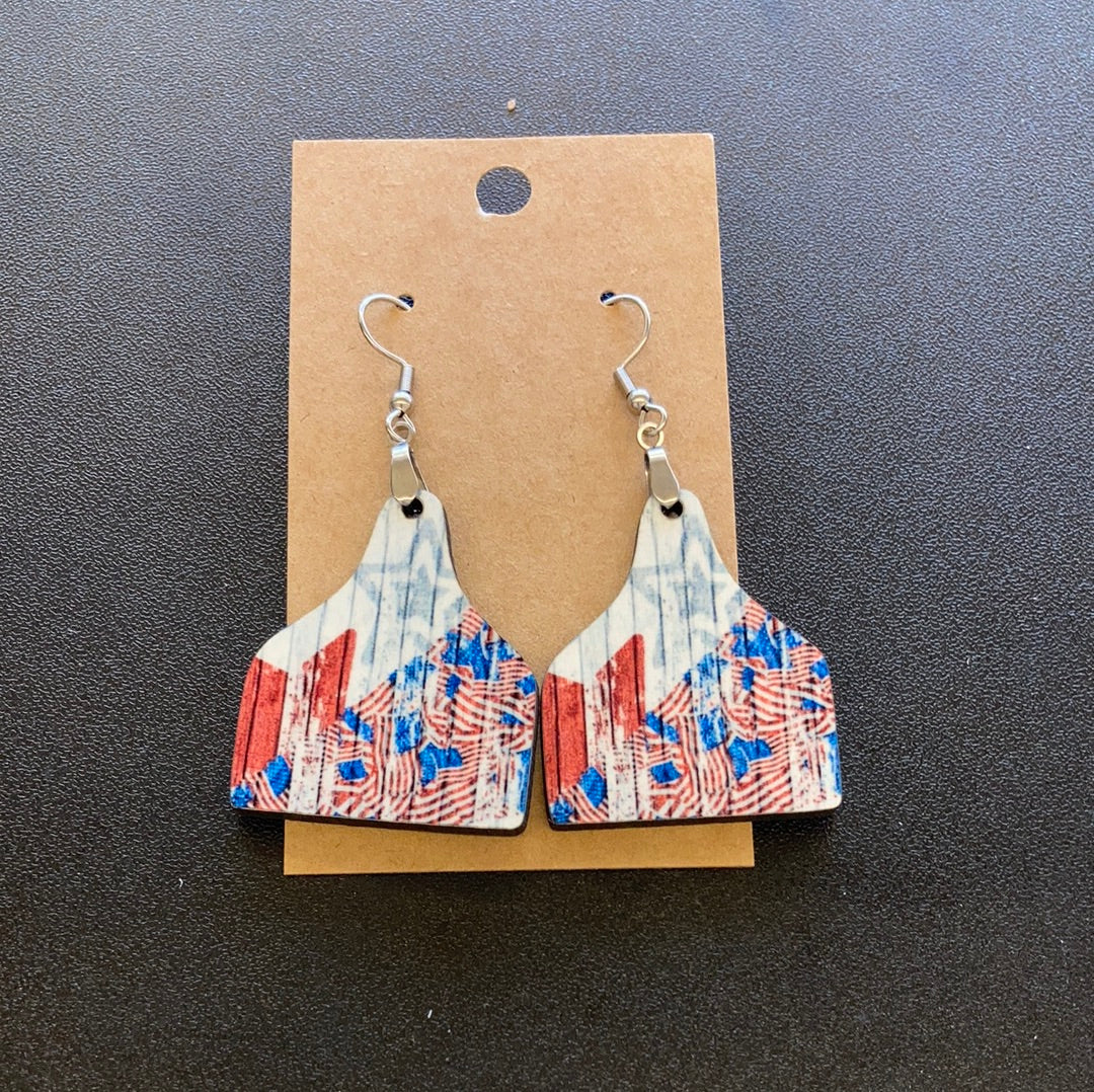 Flag & Stars - Cattle Tag Earrings 1.5"