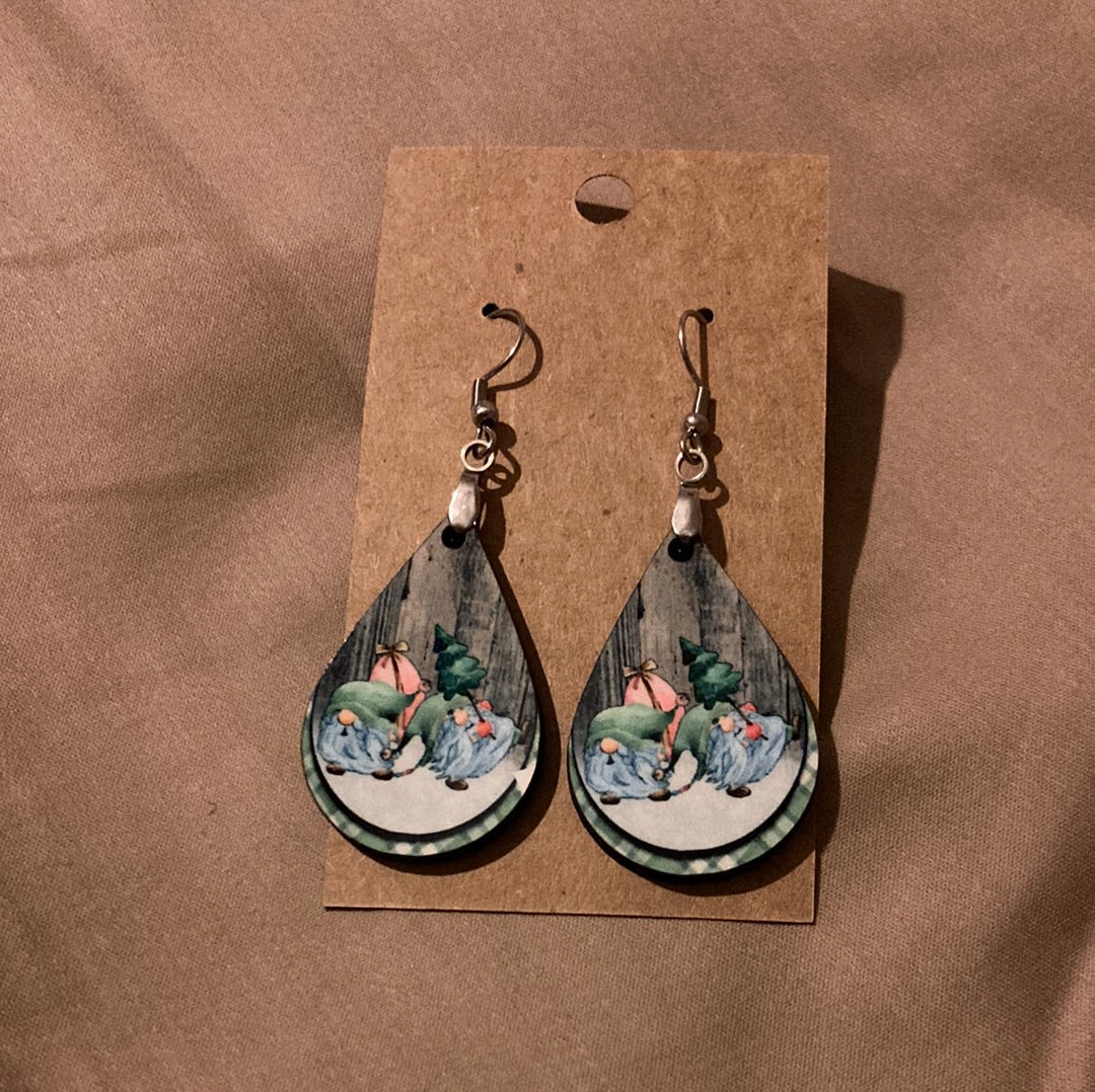 Gnomes Green 2 Tier - Tear Drop Earrings