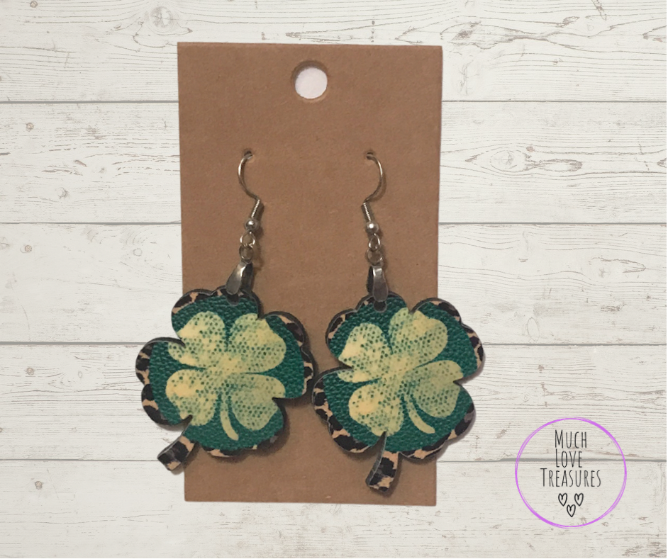 Print and Green (C06) Clover Earrings