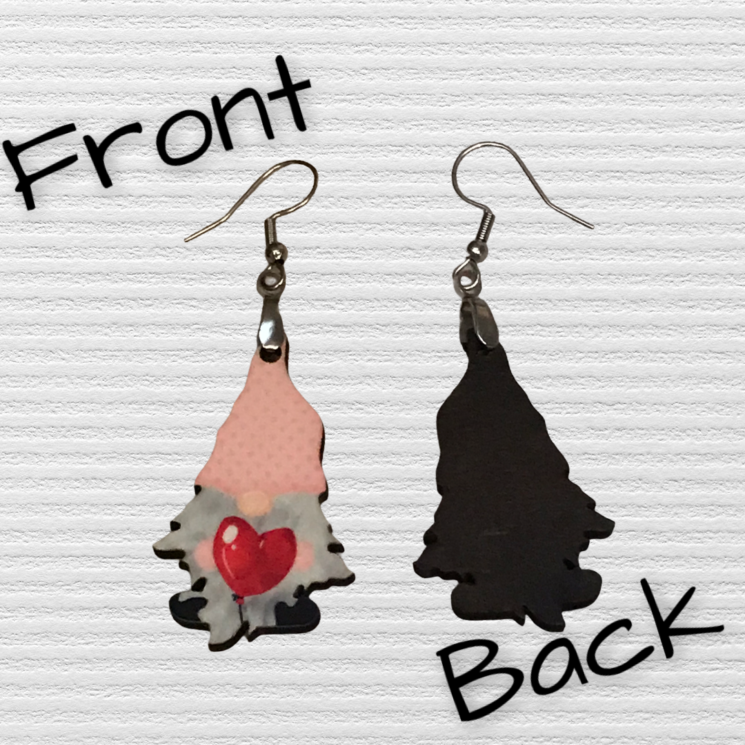 Pink Gnome with Heart (G27) 1.5" Earrings