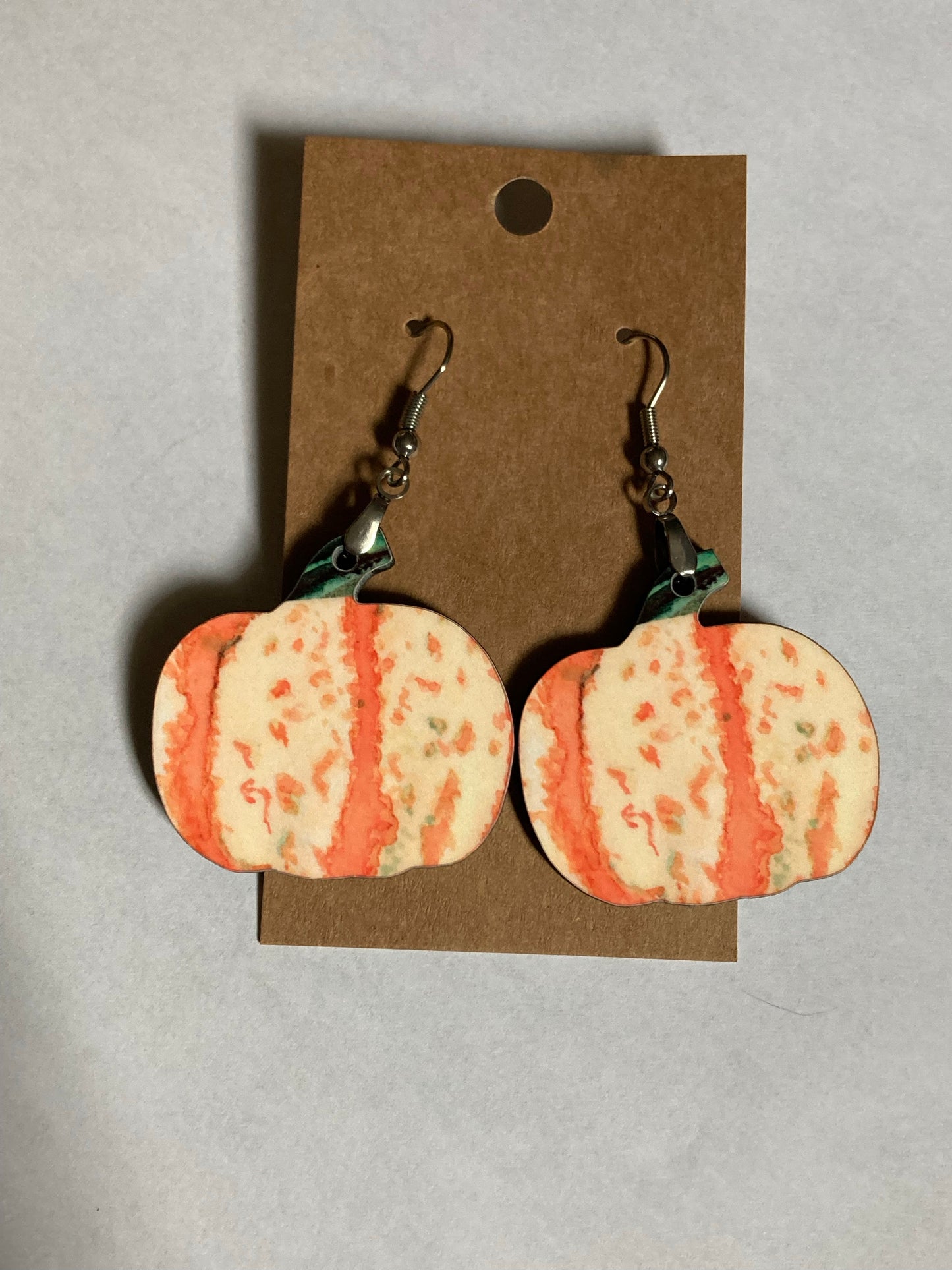 Orange and White with Green Stem (PU03) - Pumpkin Earrings 1.5"