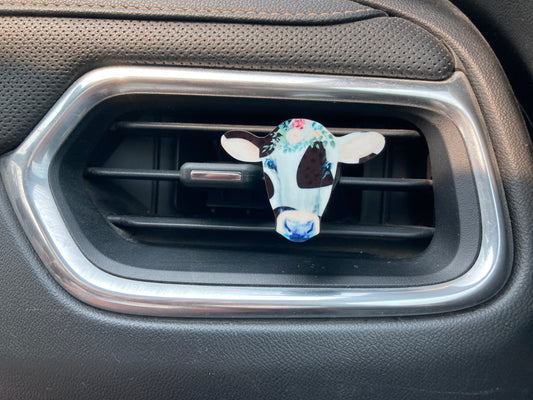 Black & White With Floral (CH04) Cow Head 2" Vent Clip