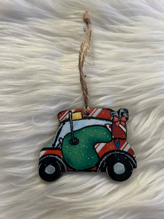 Red White Stripe (GC01) - Golf Cart Shape Ornament