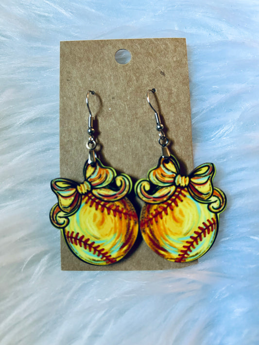 Softball Coquette Bow Earrings 1.5"