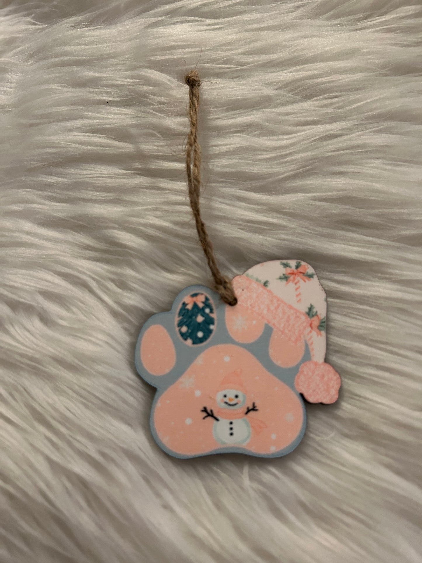 Pink Snowman (SHP05) - Santa Hat Paw Shape Ornament