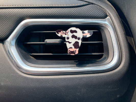 Black & White with Pink Bow (CH05) Cow Head 2" Vent Clip