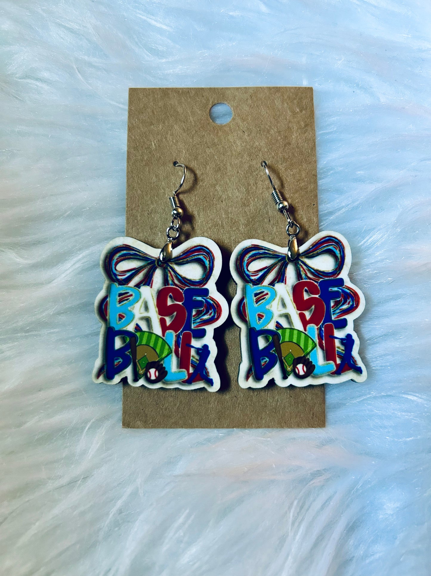 Baseball Coquette Watercolor Earrings 1.5"