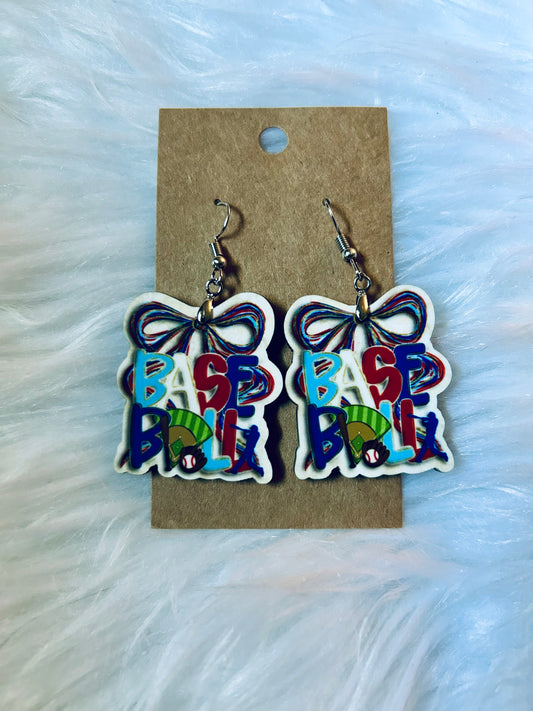 Baseball Coquette Watercolor Earrings 1.5"