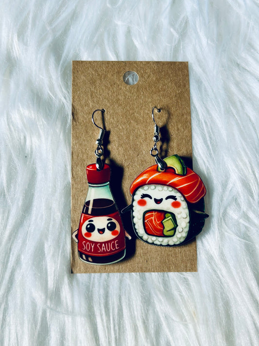 Soy Sauce To My Sushi Matte Earrings 1.5"