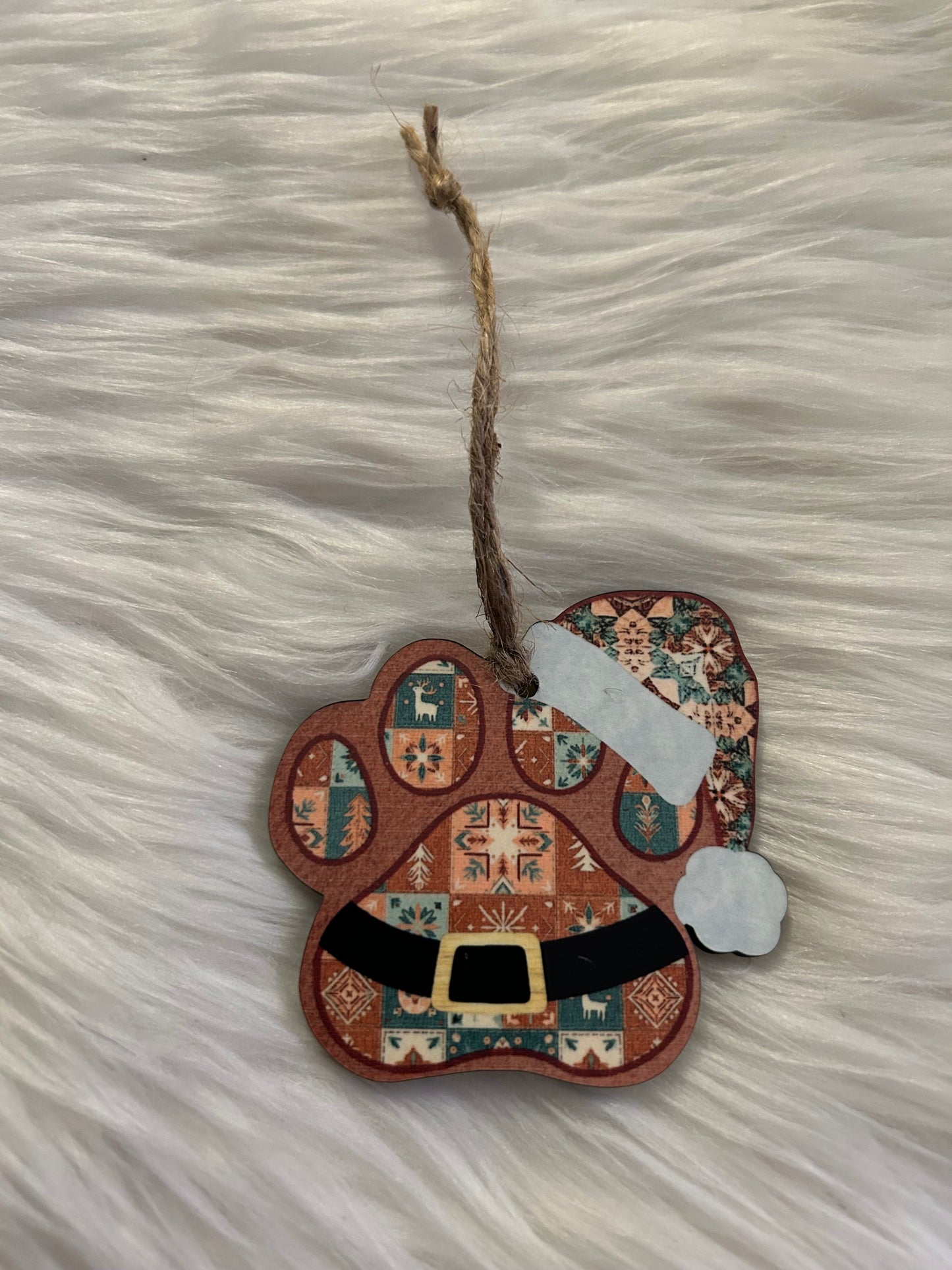 Patchwork (SHP10) - Santa Hat Paw Shape Ornament