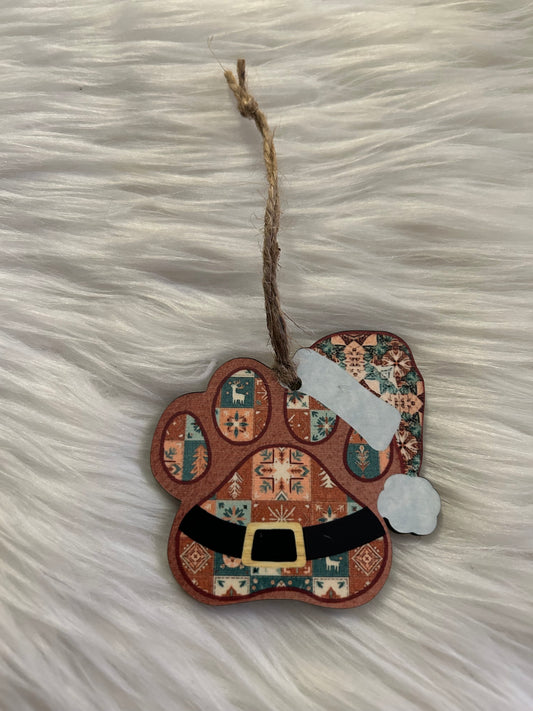 Patchwork (SHP10) - Santa Hat Paw Shape Ornament