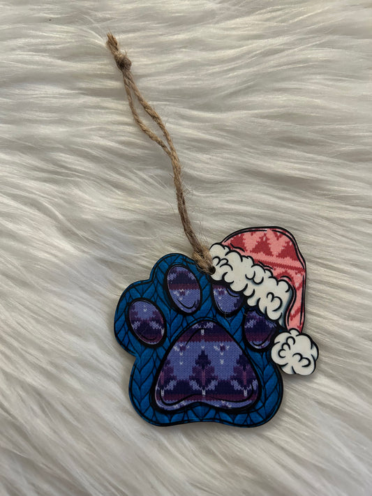 Purple Blue Knit (SHP08) - Santa Hat Paw Shape Ornament
