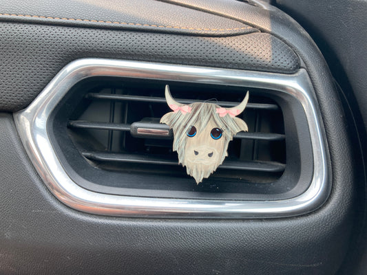 Pink Bow (HC01) Highland Cow 2" Vent Clip