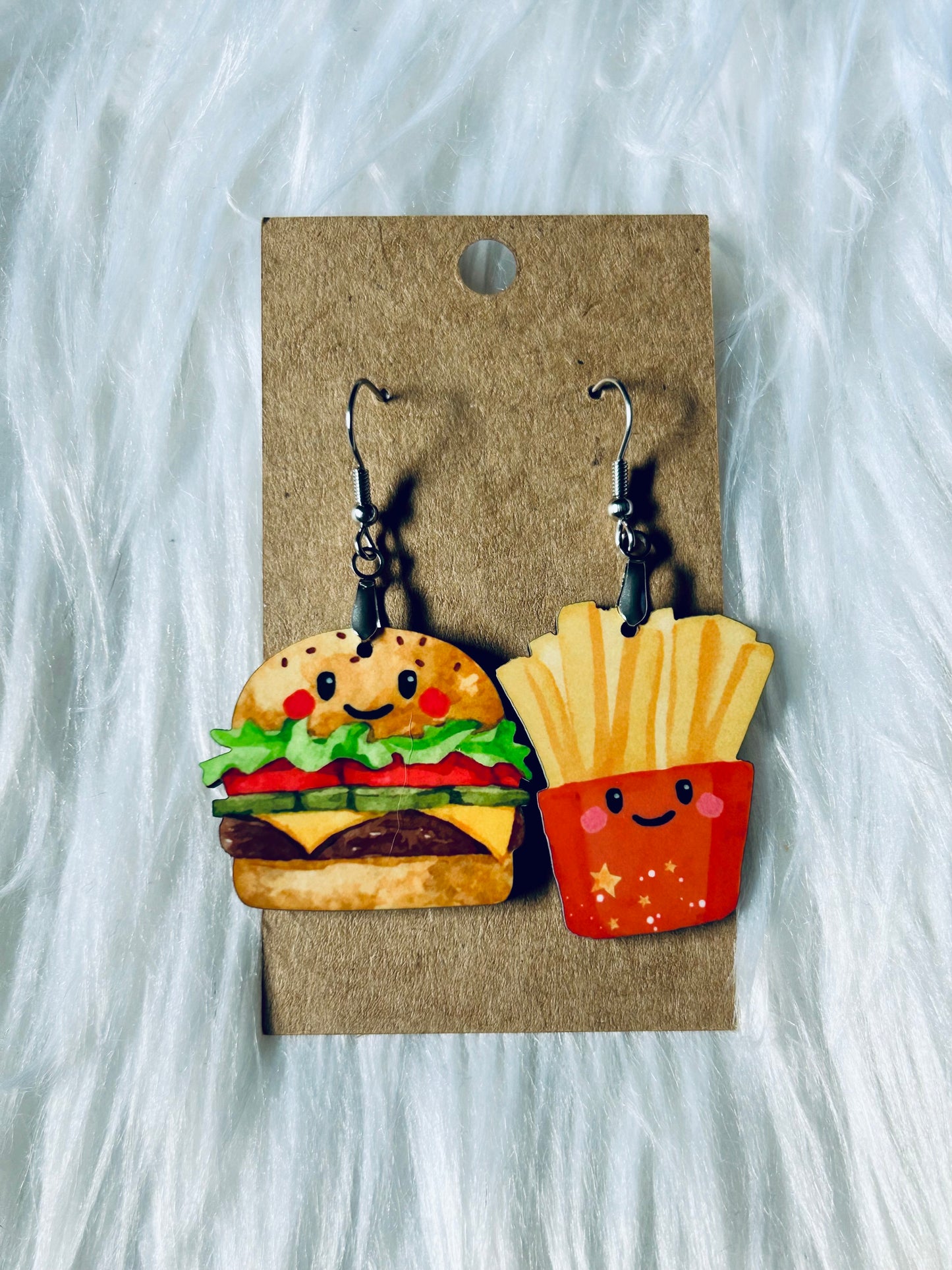 Burger and Fries Matte Earrings 1.5"