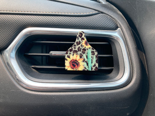 Sunflower Leopard (CT21) Cattle Tag 2" Vent Clip