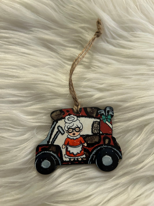 Mrs. Claus (GC02) - Golf Cart Shape Ornament