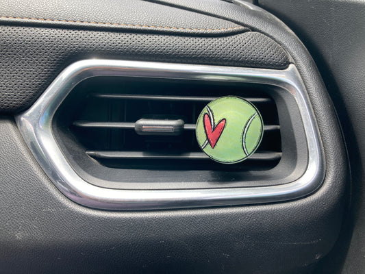 Tennis Heart (R132) Round Acrylic 1.5" Vent Clip