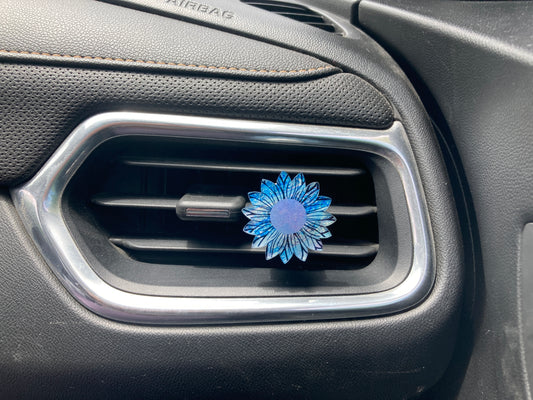 Blue and Purple (SF08) Sunflower Acrylic 1.5" Vent Clip