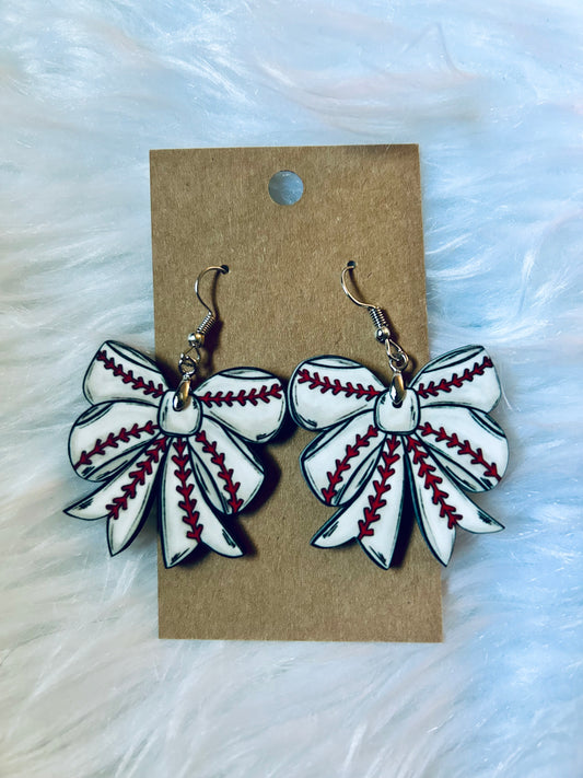 Baseball Bow Matte Earrings 1.5"