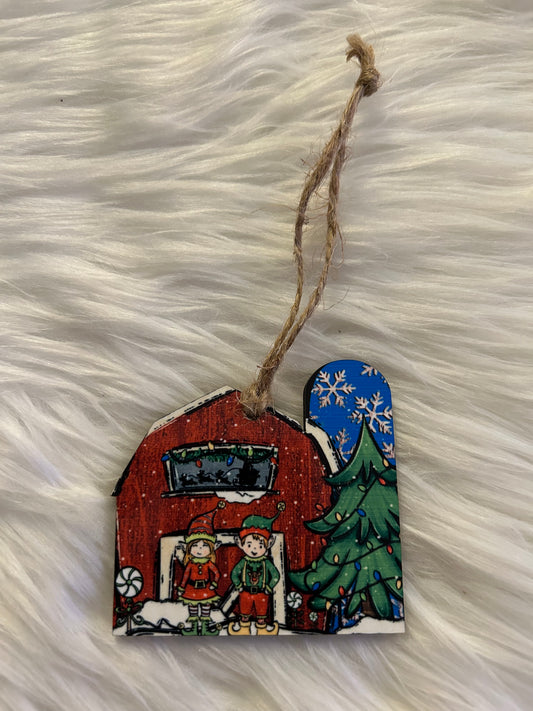 Elves Santa (BS01) - Barn with Silo Shape Ornament