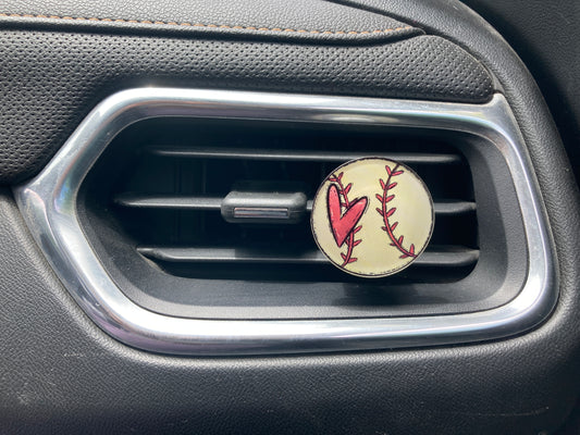 Softball Heart (R131) Round Acrylic 1.5" Vent Clip